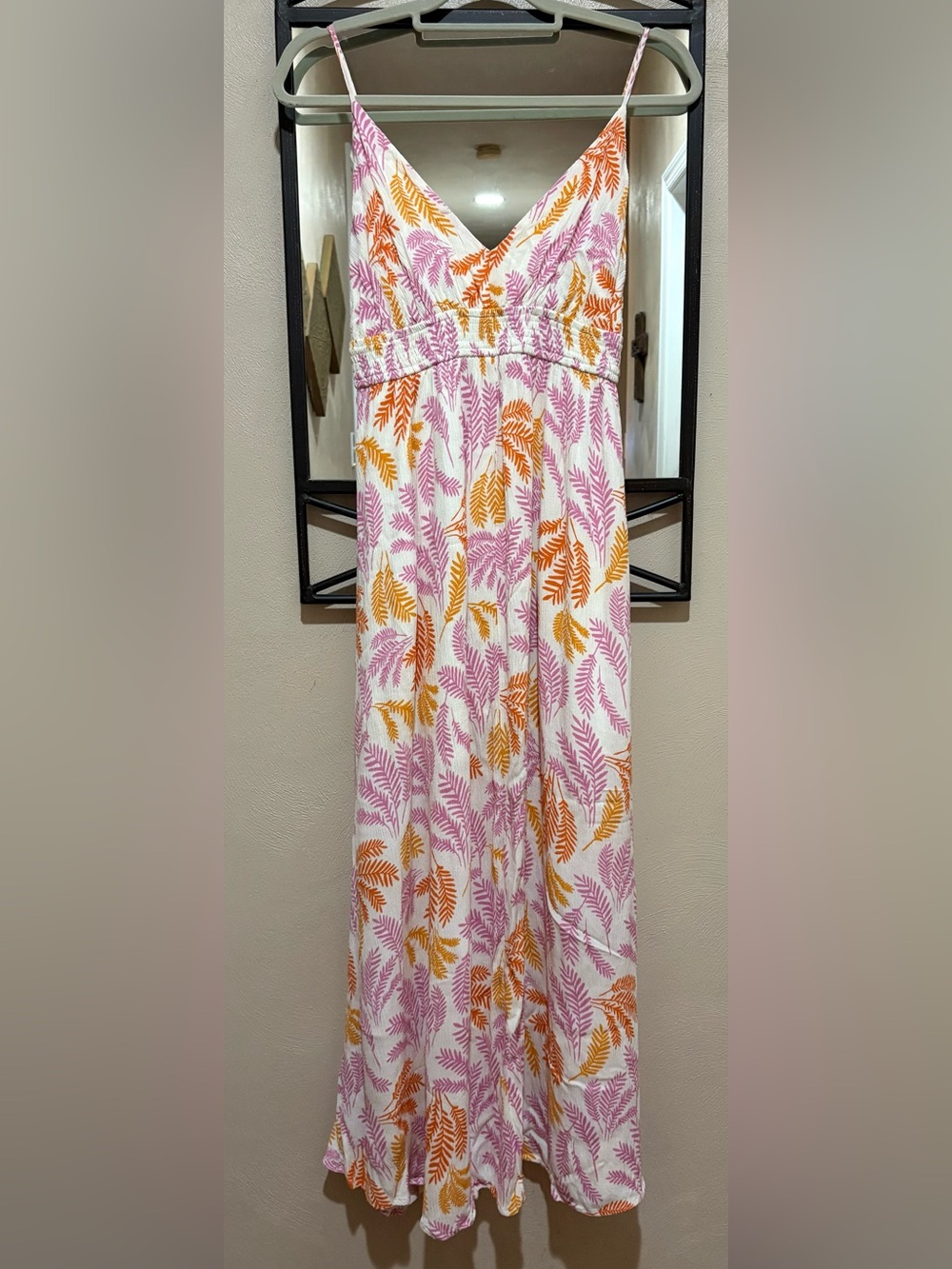 mittoshop Maxi Dress with Pink & Orange Leaf Print Size M